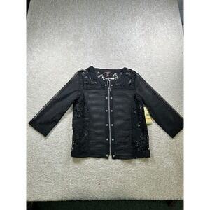 Multiples Jacket Womens Small Black Mesh‎ Lace Zip Front Sheer Floral Dressy Top